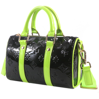Sac à main baril pour femme en cuir PU verni colorblock, sac Boston à poignée supérieure gaufrée GF avec bandoulière amovible, disponible en plusieurs couleurs