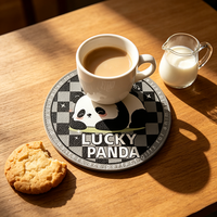 Sous-verre créatif en cuir PU avec impression de panda mignon, sous-verre rond chinois pour table, pour boire du thé