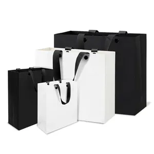 卸売カスタムサイズ形状格安無料サンプル複数サイズポータブル紙袋再利用可能な折りたたみ式黒ショッピングバッグ