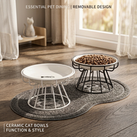 Gamelle en céramique blanche élégante pour animaux de compagnie avec support en fer surélevé, écologique, étanche et anti-renversement pour chats