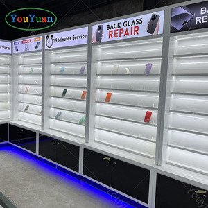 Funda para teléfono móvil, accesorios para tableta, vitrina, centro comercial <span class=keywords><strong>Simple</strong></span>, reparación de teléfono móvil, escaparate de pared para teléfono móvil con ganchos Slatwall