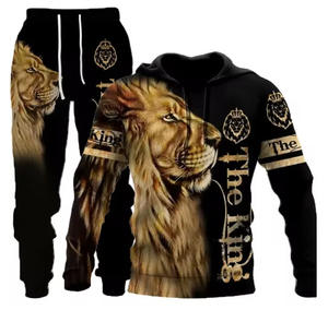 Venta al por mayor de los hombres de alto rendimiento 3D Beast Print poliéster Sudadera con capucha traje primavera otoño forrado Animal Dye técnica cuello con capucha nuevo - Product Image 2