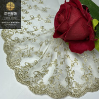 LEIXUSI 12cm Bordure en dentelle à rayures dorées, broderie en tulle pour vêtements d'enfants et accessoires de mode, vente en gros