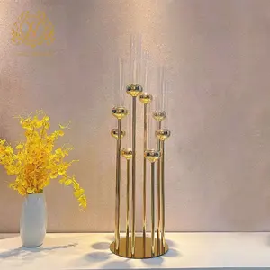 Castiçal de cristal dourado para mesa de casamento, suporte redondo com base redonda, peça central de metal para decoração de casa e banquetes