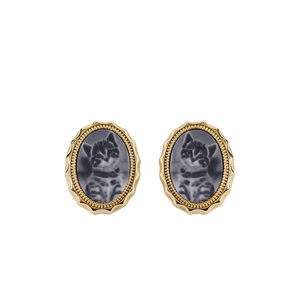 Heizun usine mignon Original noir <span class=keywords><strong>Agate</strong></span> <span class=keywords><strong>camée</strong></span> 3D Relief sculpture S925 argent plaqué or boucles d'oreilles pour femmes mariages chinois - Product Image 1