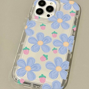 Fragola blu stampa fiore ammortizzatore Anti-caduta paraurti TPU custodia per telefono cellulare per <span class=keywords><strong>Iphone</strong></span> <span class=keywords><strong>Xr</strong></span> Xs11 12 13 14 15 16 17 - Product Image 2