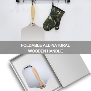 Set di Pala per <span class=keywords><strong>Pizza</strong></span> in Metallo da 12 Pollici con Manico Pieghevole in Legno, Opzione Logo Personalizzato, Spatola per <span class=keywords><strong>Pizza</strong></span>, Taglierina, Tappetino/Guanti, Direttamente dalla Fabbrica - Product Image 2