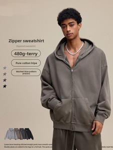 2025 Outono American Trendy Brand Peso Pesado 480G Retro <span class=keywords><strong>Cardigan</strong></span> Lavado Cera Impresso <span class=keywords><strong>Hoodie</strong></span> <span class=keywords><strong>Jacket</strong></span> para Homens - Product Image 3