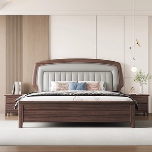 Lit rembourré minimaliste moderne 1,8 m avec rangement, mobilier de chambre en bois d'acajou, lit double style luxe léger - Product Image 3