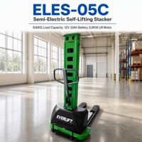 Gerbeur Auto-chargeant Semi-électrique 500kg 12V Poussée Manuelle pour Petits Entrepôts et Camionnettes