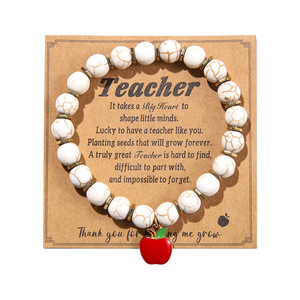 Teacher <b>Bracelet</b> With Red Apple Pendant Turquoise <b>Crystal</b> Beads Gift For Teachers Day - Product Image 3
