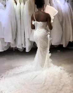 <span class=keywords><strong>Vestido</strong></span> de Novia Aso Ebi con Cuentas de Cristal Brillantes, Vestidos de Novia con Volantes en Capas, Estilo Sirena, Talla Grande - Product Image 2