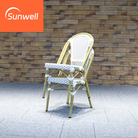 Chaise en rotin tressé de style français empilable à prix d'usine, mobilier de jardin en bambou de Paris, table de bistrot, salon, parc