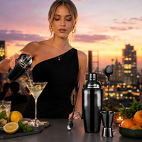 Ensemble de shaker à cocktail noir canon de fusil 4 pièces en acier inoxydable, outils de bar Cobbler avec doseur, cuillère de bar et paille pour bar à domicile