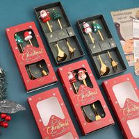 Ensemble de couverts en acier inoxydable pour décorations de Noël, cuillère à café et fourchette à fruits créatives en forme de poupée de dessin animé, style INS, cadeau de Noël, kit cuillère-fourchette