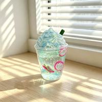 Jouet anti-stress de haute qualité en forme de grande tasse de thé au lait, de tasse à café ou de tasse à maltose, avec paillettes et motif fraise, type squishy à presser