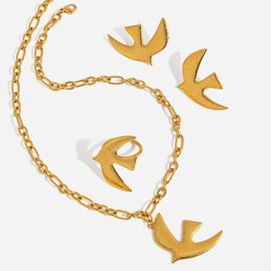 Gold Bird Design Earrings Stainless Steel Animal Shape Fashion Jewelry Set For Women Autumn Winter Style - Product Image 1
