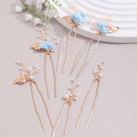 Épingles à cheveux de mariage en résine et en argile souple de style européen et américain Imitation perle feuille d'alliage 5 pièces un ensemble d'épingles à cheveux de mariée