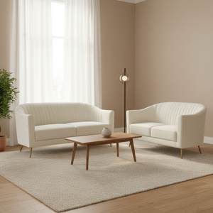 Ensemble de canapés en tissu bouclé crème de style nordique contemporain, fauteuil à dossier plissé et canapé 3 <span class=keywords><strong>places</strong></span> pour meubles d'appartement - Product Image 4
