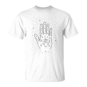 Camiseta de Palmaterapia Sagrada con Diseño de Símbolo Místico de Mano para Espiritualidad y Adivinación - Product Image 1