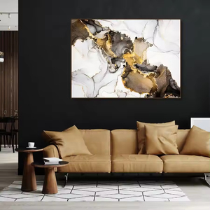 Màu xám đen và vàng chất lỏng nghệ thuật tường trừu tượng bức tranh tường lớn vẽ tay hiện đại - Product Image 2