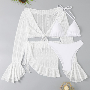 Nouvel ensemble quatre pièces pour femme : Robe <span class=keywords><strong>de</strong></span> plage longue en maille anti-UV, paréo <span class=keywords><strong>de</strong></span> maillot <span class=keywords><strong>de</strong></span> <span class=keywords><strong>bain</strong></span> et ensemble bikini - Product Image 6