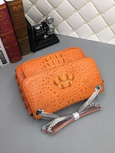 Exquisito bolso de mano de cuero naranja, lujoso bolso de noche para dama con diseño retro de piel de cocodrilo. - Product Image 2