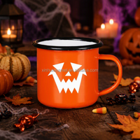 Mug en émail rétro éco-responsable pour Halloween, à thème citrouille et fantôme, tasse à café avec design personnalisable et couvercle
