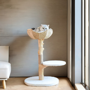 PETDOM 89cm Torre Rascadora para Gatos con Diseño Floral, Moderna y de Lujo, con Árboles y Rascador de Madera - Product Image 2
