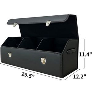Boîte de rangement moderne pour voiture, 30 pouces, en cuir PU, pliable, organisateur de coffre avec couvercle et 3 compartiments pour SUV, fourgonnette, courses, camping - Product Image 3