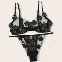Set Bra dan Panty Wanita LUOYI Factory, Bordir Bunga Seksi, Lace Sheer, Underwire, Lingerie, Termasuk Panty Thong