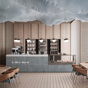 Custom Marble Top Bar Counter | Modern Wooden Furniture for Coffee Shop Interior Design - Product Image 2