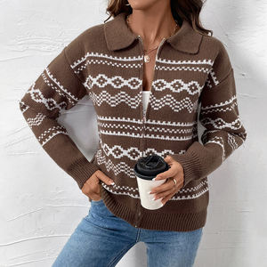 Hiver <span class=keywords><strong>original</strong></span> style nordique vintage Fair Isle Christmas Tree design loose knit sweater jacket full-zip cardigan - Product Image 5