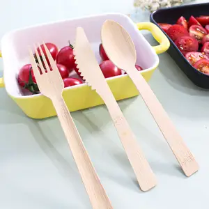 100% Eco Friendly Disposable Cutlery Bamboo Utensils Set For Parties