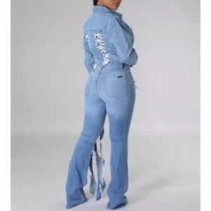 Pantalones vaqueros elásticos de mujer con tirantes largos, lavados y desgastados, estilo urbano, de moda, ¡gran oferta! - Product Image 5