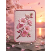 Patchs brodés en chenille OEM, alphabet, cœur, rectangulaires, fleurs de cerisier, rose, crème, pétales en relief 3D, à coudre, Sakura japonais