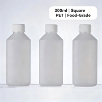 Bouteille carrée vide en PET de 300 ml pour boissons, conteneur en plastique pour jus, avec logo personnalisé, vente en gros