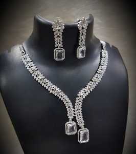 Adjustable Silver Brass American Diamond <b>Necklace</b> Set Daily Wear Wedding Engagement and Anniversary Jewelry for Parties - Product Image 3