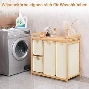 Panier à <span class=keywords><strong>linge</strong></span> à 3 compartiments, panier à <span class=keywords><strong>linge</strong></span> <span class=keywords><strong>de</strong></span> 150 L avec étagère, <span class=keywords><strong>chariot</strong></span> à <span class=keywords><strong>linge</strong></span> en bambou pour <span class=keywords><strong>linge</strong></span> <span class=keywords><strong>sale</strong></span> - Product Image 6