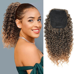 Queue de cheval synthétique <span class=keywords><strong>afro</strong></span> en fibre haute température, longue, raide et bouclée, extension de perruque à enrouler, 12 pouces, noire, élastique, pour femmes, vente en gros - Product Image 3