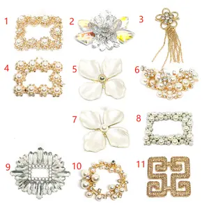 Fashion Bling metal pearl shoe part clip square heel accessories rhinestone crystal heel shoe decoration