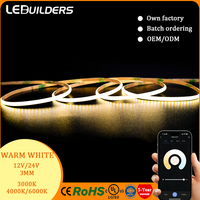 Bande LED COB ultra-fine sans points de cuivre 12V/24V 3MM 400 LED 3000K-6000K Blanc Chaud 5M/10M Dimmable et Découpable avec Contrôle Vocal
