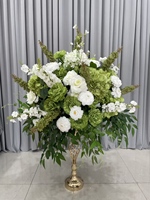 Arrangements de fleurs artificielles en soie pour centres de table de mariage et de Noël, fleurs blanches et vertes, faites à la main, aspect naturel et toucher réel