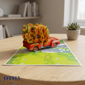 Tarjeta Pop-up de Papel Hecha a Mano con Diseño de Girasoles de Acción de Gracias, Decoración para el Hogar, con Corte Láser Personalizado, Tendencia Actual - Product Image 3