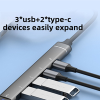 Docking Station Multifungsi Aluminium Alloy 5-Port Tipe-C untuk Ponsel dan Komputer, Hub USB 3.0/2.0, Mouse, Keyboard, Stok Tersedia