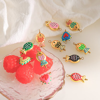Pendentif en verre filé à la main en forme de cœur, motif pois rayés, petit poisson mignon, plaqué or 18 carats, accessoire de bijouterie DIY