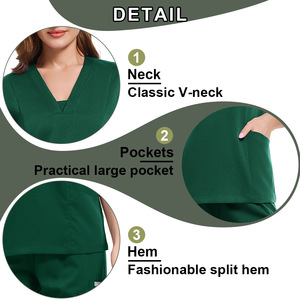 Women's Scrub Set V-Neck Short Sleeve Knitted Moisture Wicking Hospital Uniform Split Set For Medical Dental Use - Product Image 4