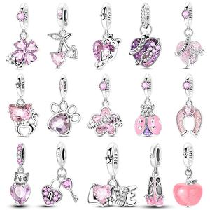MULA 925 Sterling Silver Pink Charms Lucky Cat Claw Heart Pendant Zircon Romantic DIY <span class=keywords><strong>Charm</strong></span> for Original Bracelet Fine Jewelry - Product Image 1