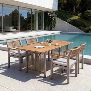 Set <span class=keywords><strong>da</strong></span> <span class=keywords><strong>Giardino</strong></span> Moderno e Resistente in Rattan <span class=keywords><strong>con</strong></span> Struttura in Alluminio, <span class=keywords><strong>Cuscini</strong></span> <span class=keywords><strong>per</strong></span> <span class=keywords><strong>Schienale</strong></span>, Piano in Finto Legno e Gambe in Rattan - Product Image 2