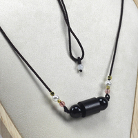 Collier intelligent réglable en perles cylindriques d'obsidienne noire, avec puce NTAG216 NFC intégrée, pour carte de visite